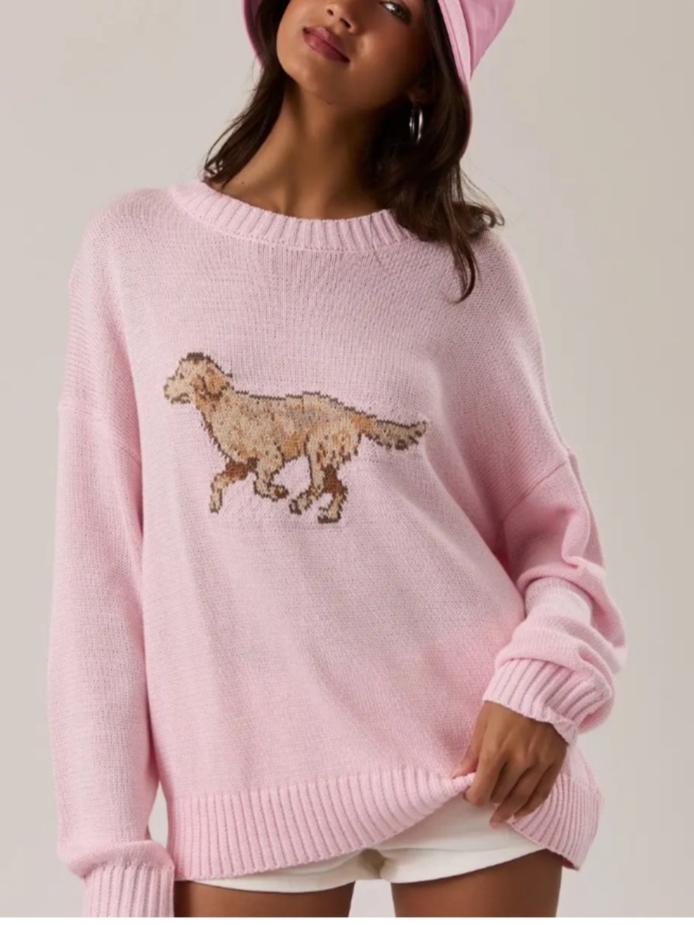 Pink Crewneck Dog Intarsia Sweater - Women Small NEW - Picture 4 of 7